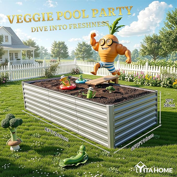 YITAHOME 8x4x2ft Large Raised Garden Bed Kit, Galvanized Metal Planter Box - Image 8