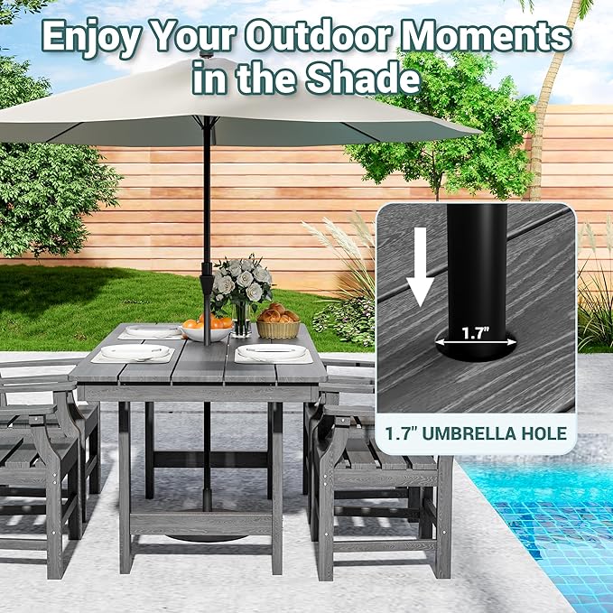 Pamapic 5-Piece Outdoor Dining Set, HDPE Outdoor Rectangular Table and 4 Chairs - Image 2