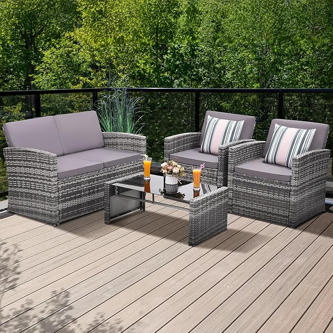 4-Piece Patio Furniture Set, Wicker Outdoor Rattan Sectional Sofa - Image 7