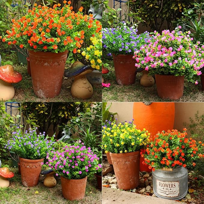 20 Bundles Artificial Flowers Outdoor Fake Plants, UV Resistant No Fade Faux - Image 5