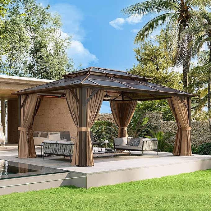 Aoxun 12'x16' Hardtop Gazebo, Aluminum Frame Permanent Pavilion - Image 2