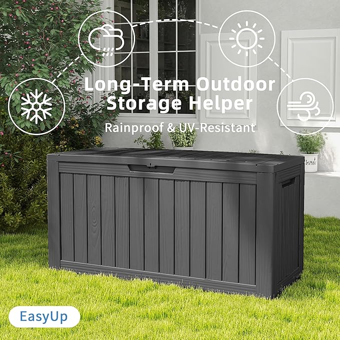 EasyUp 85 Gallon Outdoor Storage Box, Resin Waterproof UV-Resistant Deck Box - Image 5