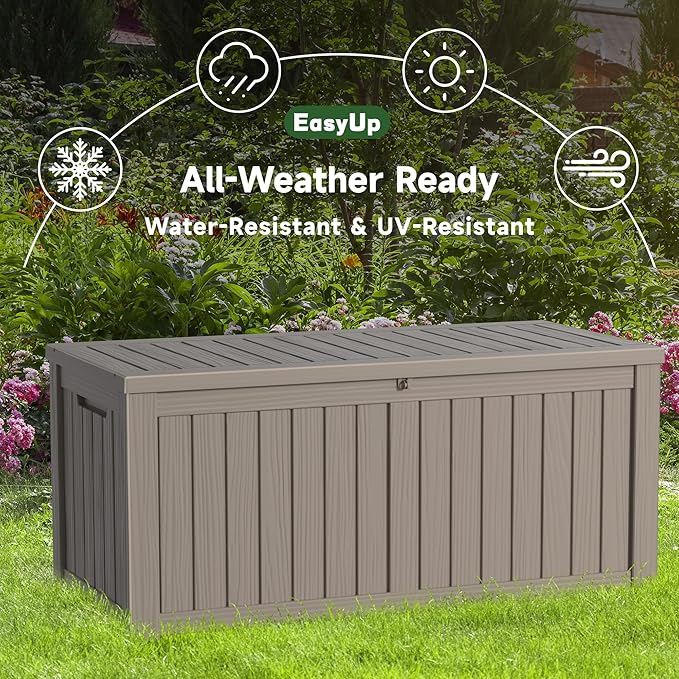 EasyUp 150 Gallon Outdoor Storage Box, Resin Waterproof UV-Resistant Deck Box - Image 5