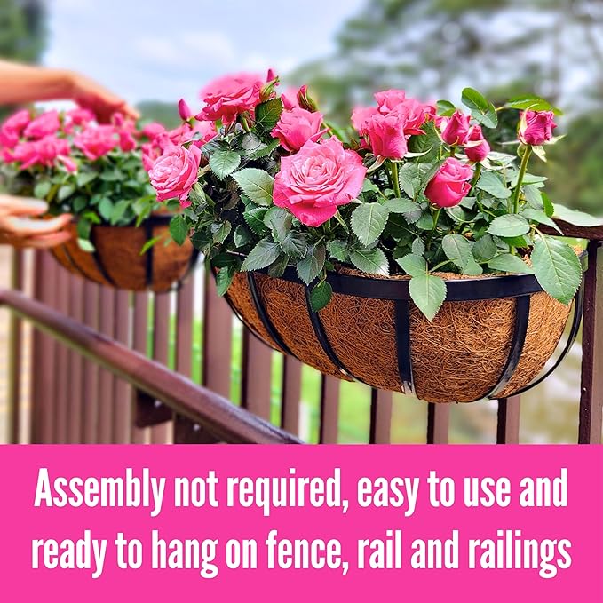LaLaGreen Deck Railing Planter Boxes Black Metal Rectangular Hanging Planters - Image 7