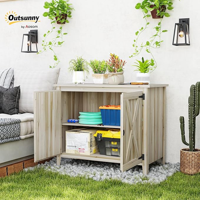 Outsunny Wood Garden Shed, Compact Outdoor Storage Cabinet Potting Shed - Image 2
