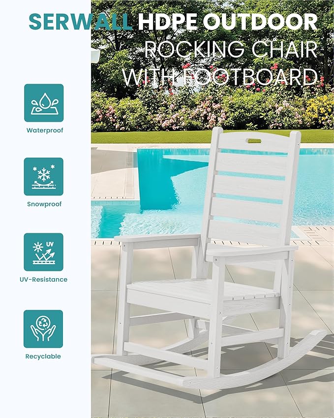 SERWALL Outdoor Rocking Chair Set of 2, Oversized Rocking Chair - Image 4
