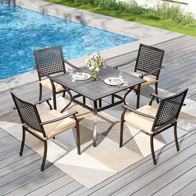 PHI VILLA 37 Inch Outdoor Dining Table Metal Steel Mesh Patio Dining Table - Image 2