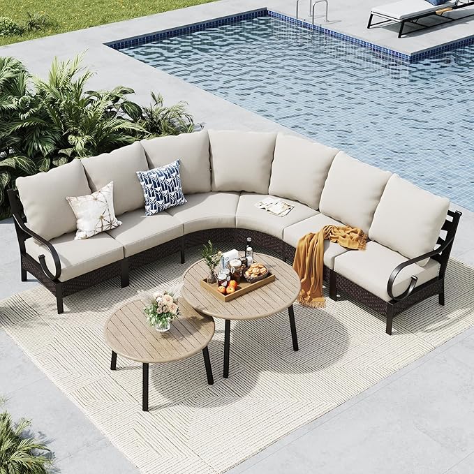 MFSTUDIO Patio Furniture Set, 6 Seats Half-Moon Curved Outdoor Sectional Sofa by MFSTUDIO