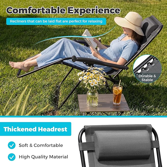 Homall Zero Gravity Chair Patio Folding Lawn Outdoor Lounge Gravity Camp - Image 4
