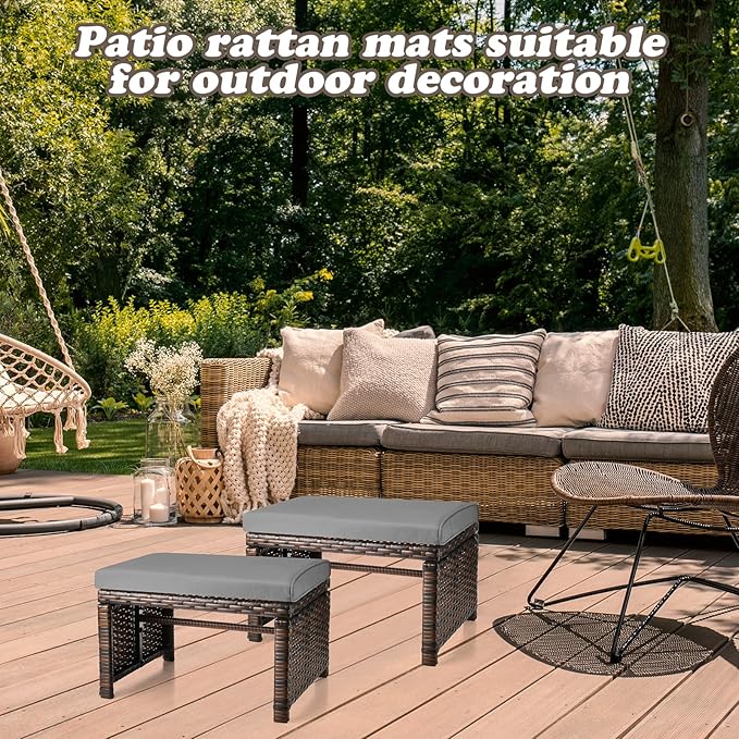 2 Pcs Patio Rattan Ottomans Outdoor Wicker Ottomans Patio Footstool Footrest - Image 7
