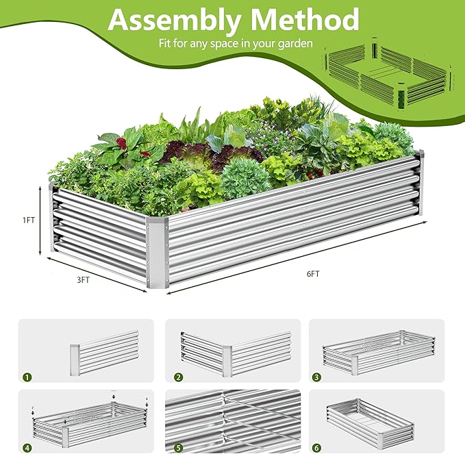 2PCS 6x3x1FT Galvanized Raised Garden Bed, Galvanized Planter Raised Garden - Image 4