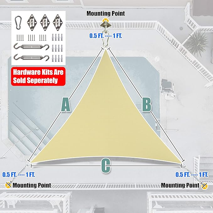 Amgo Custom Size 14' x 14' x 14' Beige Triangle Sun Shade Sail Order to Make - Image 7