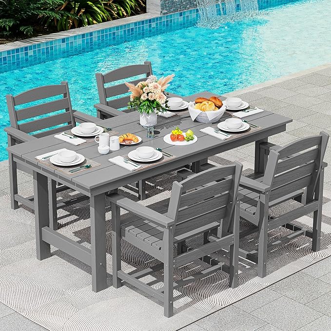 SERWALL Modern Patio Dining Set, 5-Piece Rectangular HDPE Dining Table by SERWALL