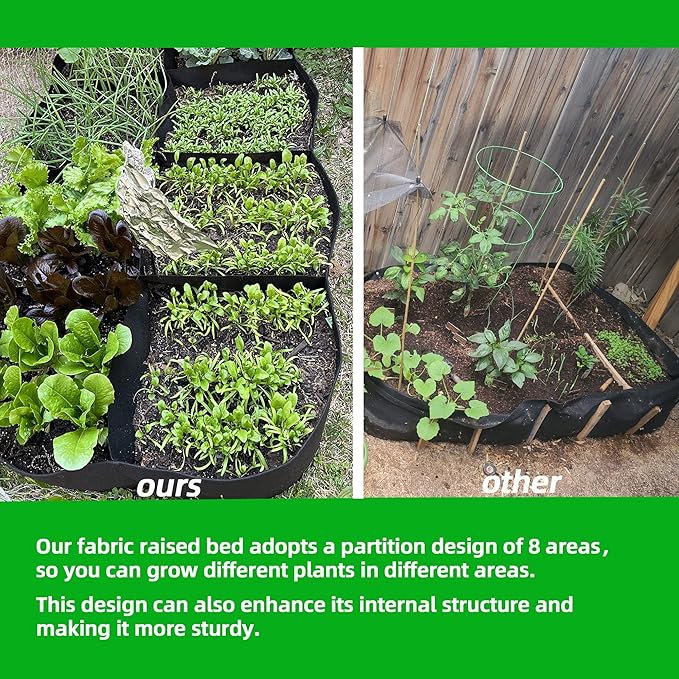 CJGQ Fabric Raised Garden Bed, 128 Gallon 8 Grids Plant Grow Bags, 3x6FT - Image 2