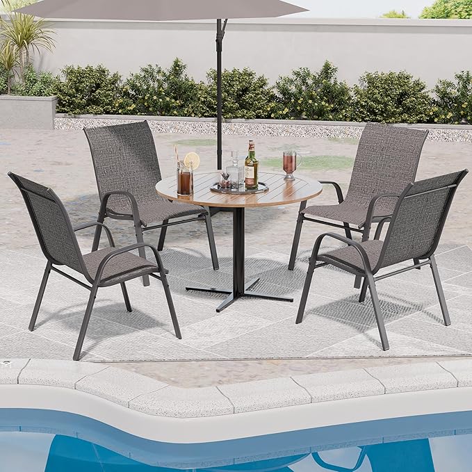 Patio Chairs Set of 4, Stackable Outdoor Dining Chairs - Image 4