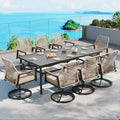 Patio Dining Set 9 Piece, 8 x Woven Rattan Swivel Chairs by SUNSHINEVALLEY