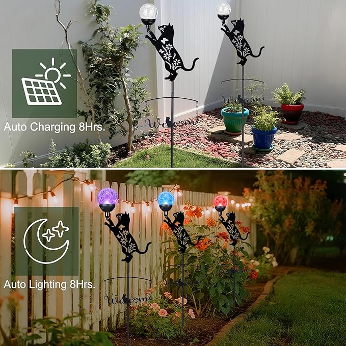 Cat Solar Lights Outdoor Garden Decor, 40” Black Cat Stake - Image 3