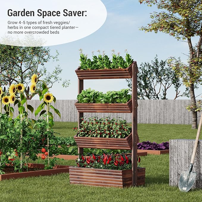 Vertical Wooden Raised Garden Bed Planters Wood Planter Kit Plant Stand Flower - Image 4