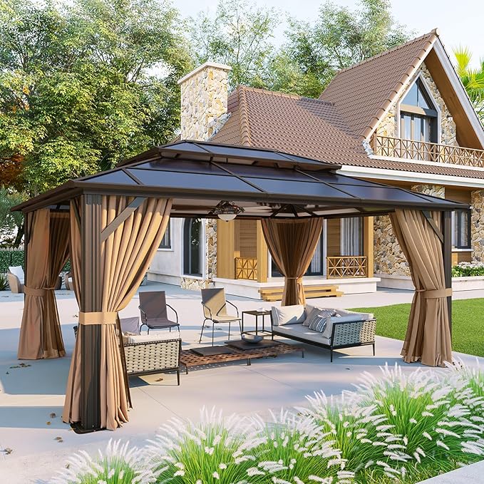 Aoxun 12'x16' Hardtop Gazebo, Aluminum Frame Permanent Pavilion by Aoxun