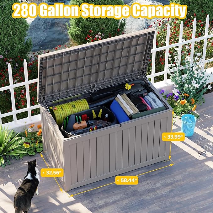 Deck Box - 280 Gallon Large Outdoor Storage box, Waterproof Patio Furniture and - Image 3