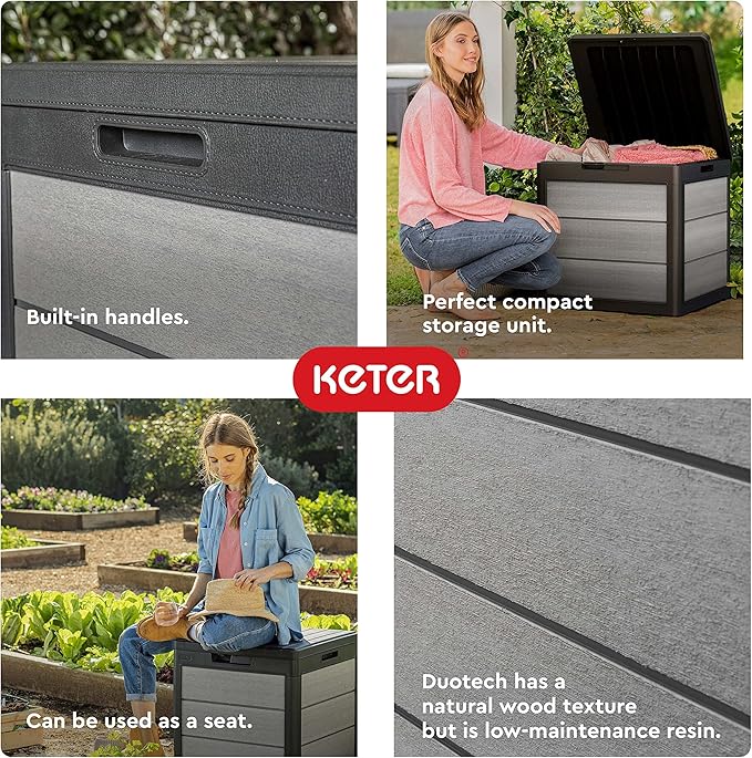 Keter Denali 30 Gallon Resin Outdoor Storage Box and Patio Furniture Side Table - Image 5