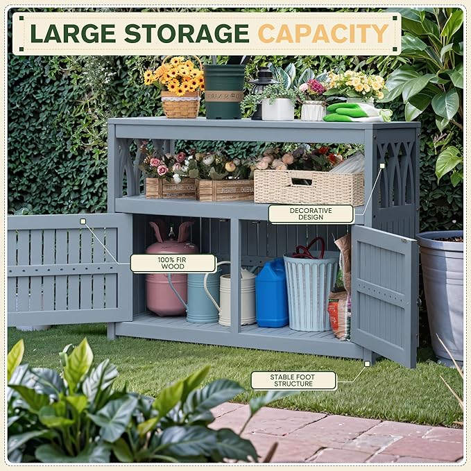Greesum 2-Tier Outdoor Storage Cabinet in Acacia Wood, - Image 5
