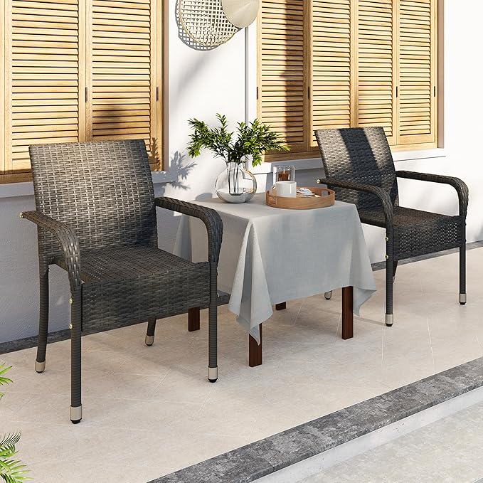Yaheetech Set of 6 Stackable Outdoor Rattan Dining Chairs, All-Weather Armchair - Image 9