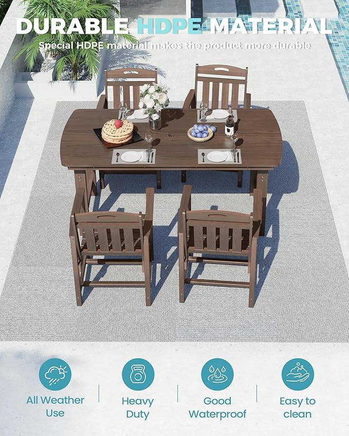 Ciokea HDPE Outdoor Dining Set, 5-Piece Patio Table and Chairs Set - Image 3
