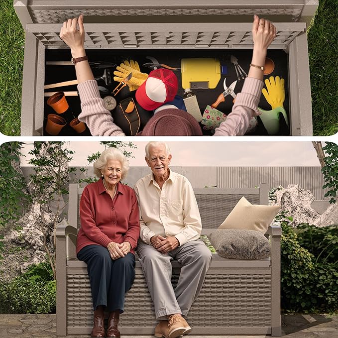 EasyUp 80 Gallon Outdoor Storage Bench Lockable Deck Box Outdoor Storage Box - Image 7