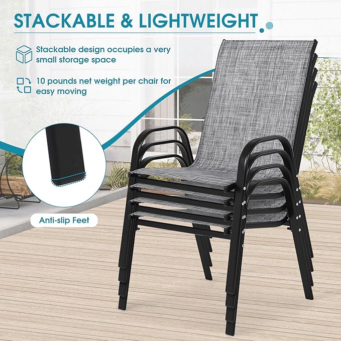 Outdoor Stackable Chairs Set of 4, Stacking Patio Chairs - Image 4