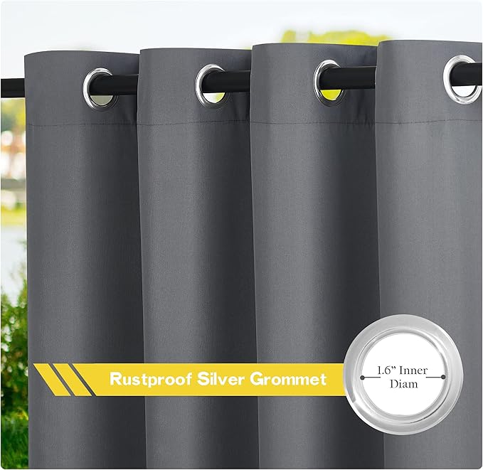 NICETOWN Patio Curtains Outdoor Waterproof 2 Panels, Stainless Steel Ring Top - Image 2