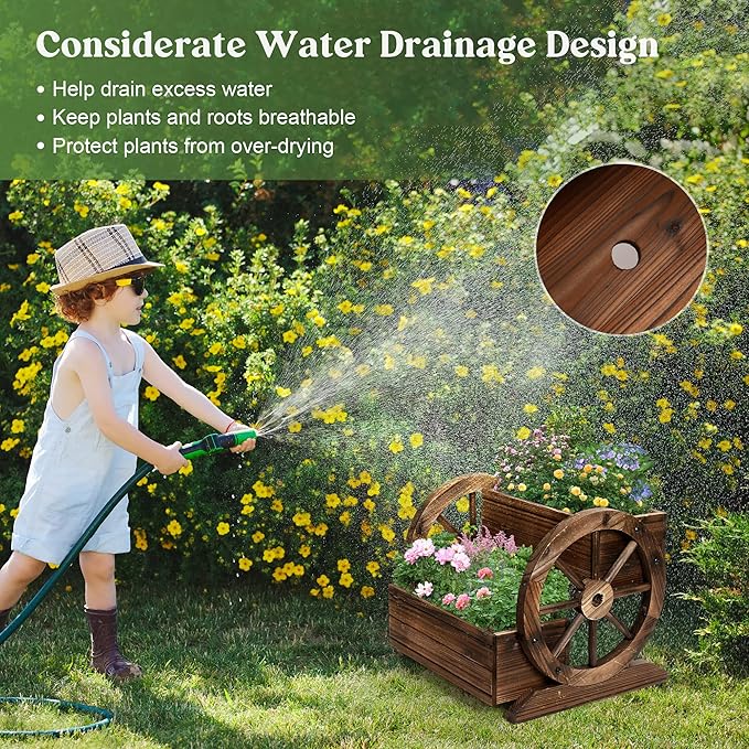 Wooden Wagon Planter Box, Garden Planter - Image 6