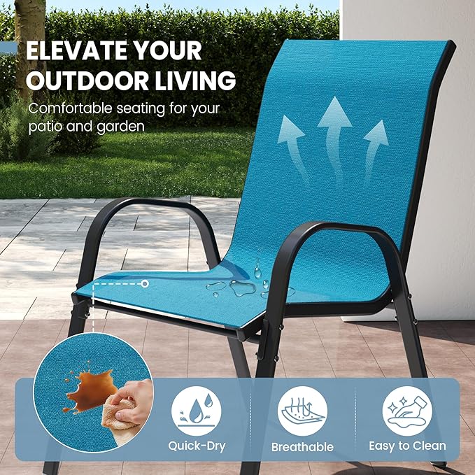 Patio Dining Chairs Set of 4, Stackable Dining Chairs High Back, Breathable - Image 4