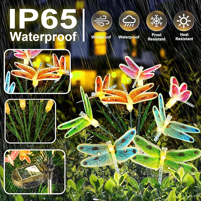 Anordsem Solar Garden Lights Outdoor: 8 Removable Optical Fiber Dragonflies 2 - Image 4