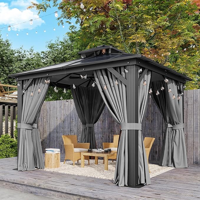Aoxun 10'x10' Hardtop Gazebo, Outdoor Polycarbonate Double Top Canopy, Aluminum by Aoxun