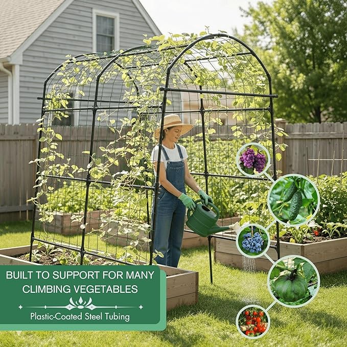 Garden Trellis Arch 7FT PP-Coated Stainless Steel Metal Extra Tall Cucumber - Image 3