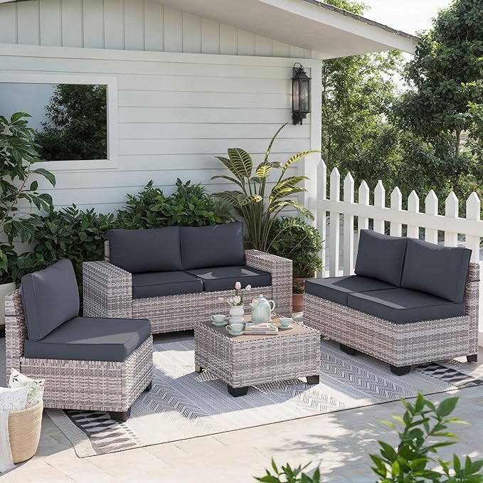6-Piece Outdoor Patio Furniture Set Wicker Sectional Sofa Set, Patio - Image 7