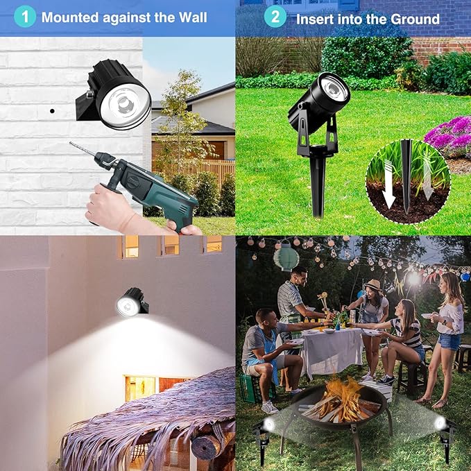 T-SUNUS Solar Spot Lights Outdoor White Christmas 4 Pack IP65 Waterproof - Image 3