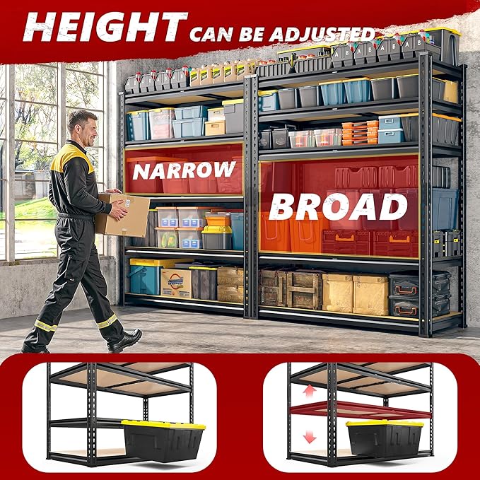REIBII 2400LBS Garage Shelving Heavy Duty 5 Tier Storage Shelves Adjustable - Image 5