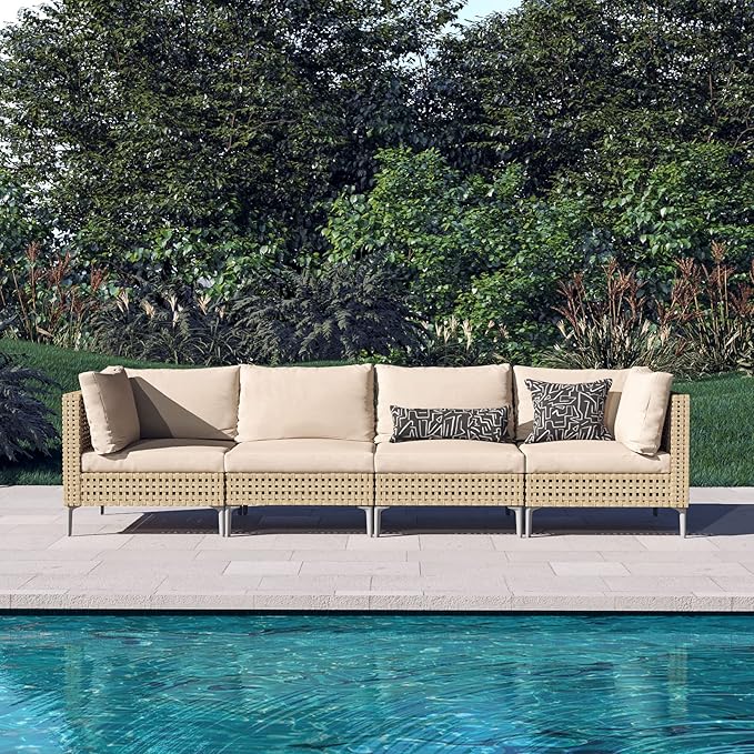 Grand patio 4-Piece Wicker Patio Furniture Set, Boho Outdoor Sectional Sofa - Image 9