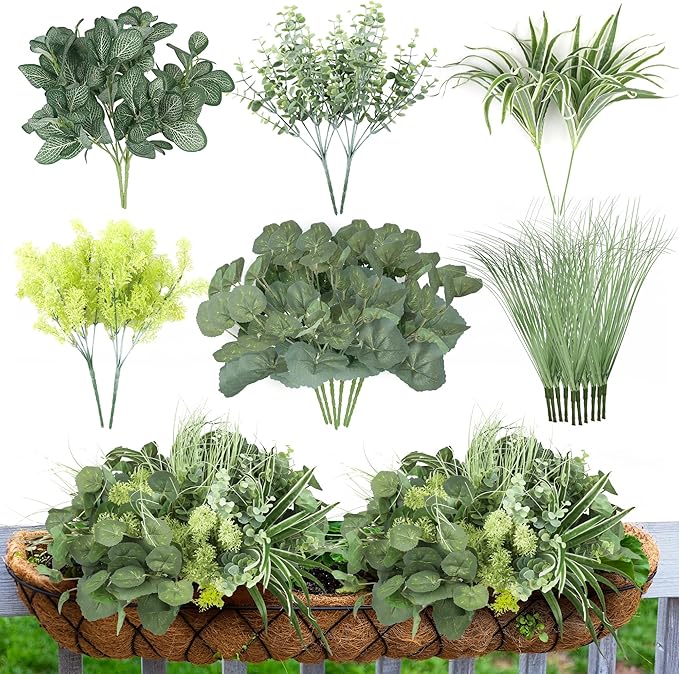 24Pcs Artificial Outdoor Plants UV Resistant Fake Plastic Greenery Boxwood by Doment