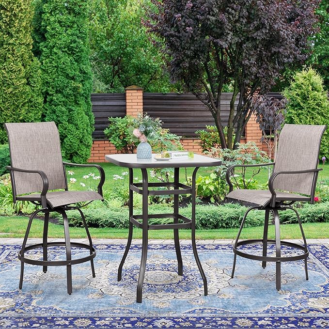 Vongrasig 3 Piece Patio Swivel Bar Set, All Weather Mental Textilene High - Image 8