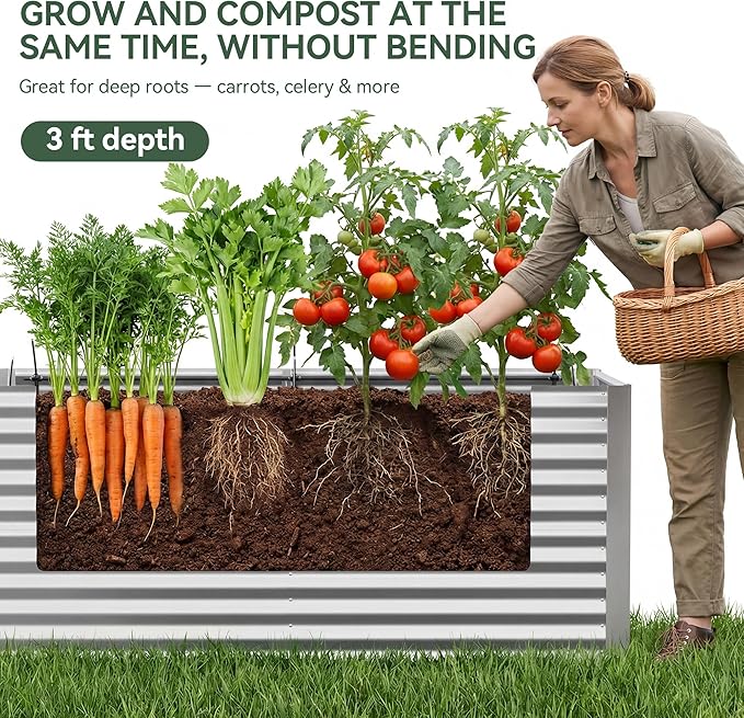 8x4x3 ft Tall Galvanized Raised Garden Bed - Image 3