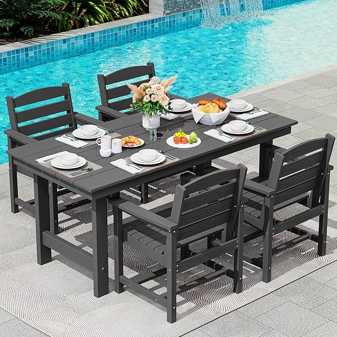 SERWALL Patio Dining Table Sets 5-Piece, Outdoor HDPE Dining Furniture Set by SERWALL