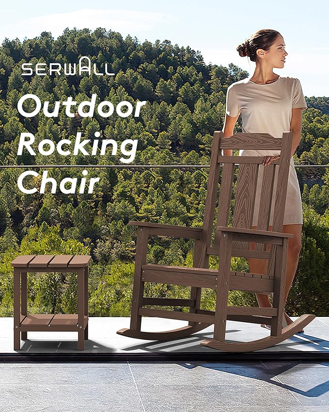 SERWALL Outdoor Rocking Chair Set of 6, Patio Rocking Chairs Set, HDPE Rocking - Image 8