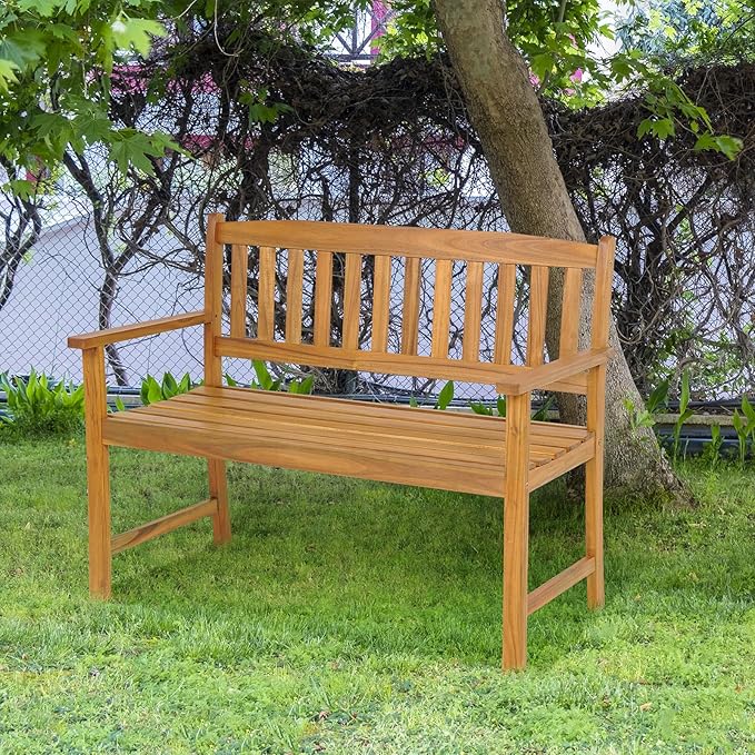 Tangkula Outdoor Acacia Wood Bench, 2-Person Garden Bench - Image 2