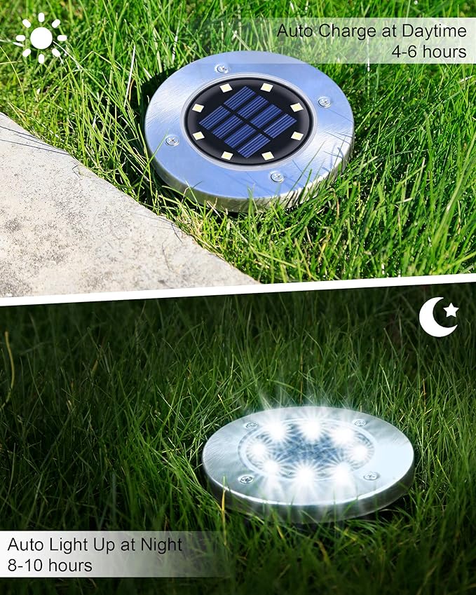 UFOND 12 Pack Solar Ground Lights，Outdoor Waterproof LED Gardenlight, Disklights - Image 4
