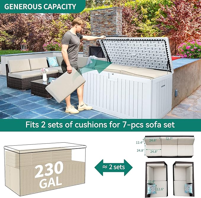 YITAHOME XXL 230 Gallon Large Deck Box, Outdoor Storage - Image 9