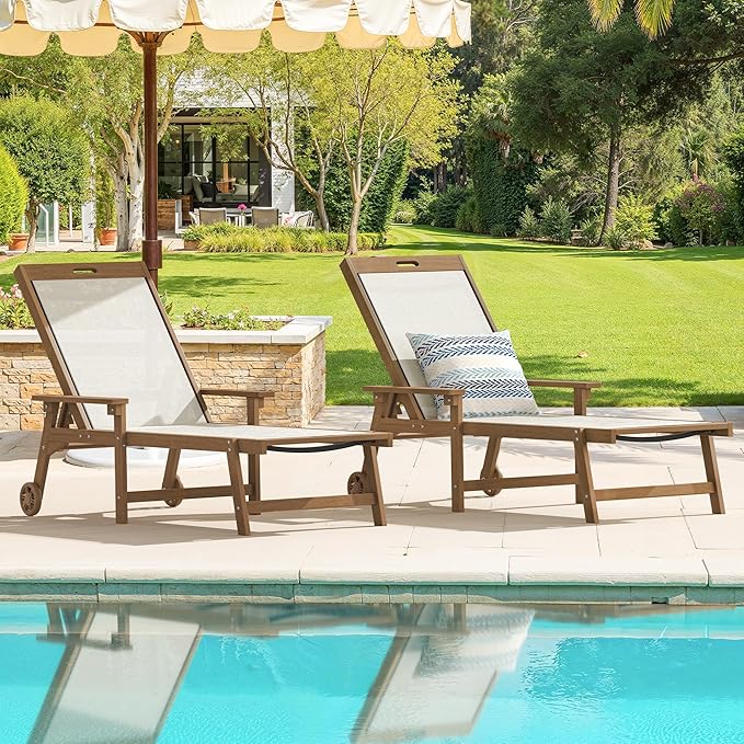 LUE BONA Chaise Lounge Chair Outdoor Set of 2, HDPS and HDPE Wicker Chaise - Image 8