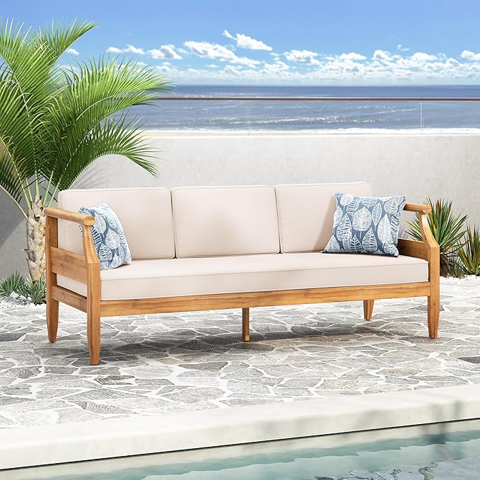 Christopher Knight Home Aston Outdoor 3 Seater Sofa, Upholstered Cushion Couch - Image 4